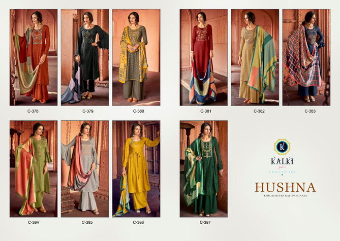 Kalki Hushna Pure Self Woven Pashmina Negative Print Designer Embroidered Party Wear Plazzo Suit Collection